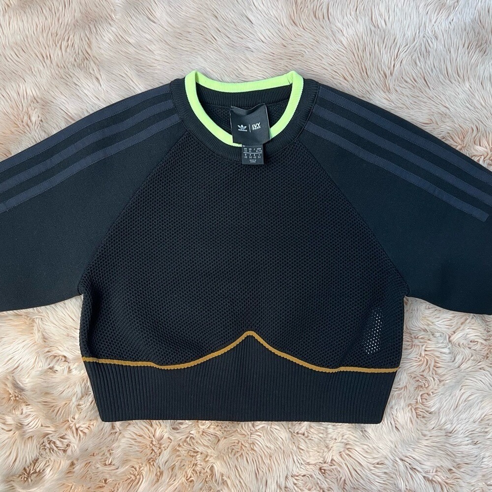 Adidas x Ivy Park Womens Black Knit Crop Top Neon Trim XL GV4832 Resort Vacation - Picture 4 of 8